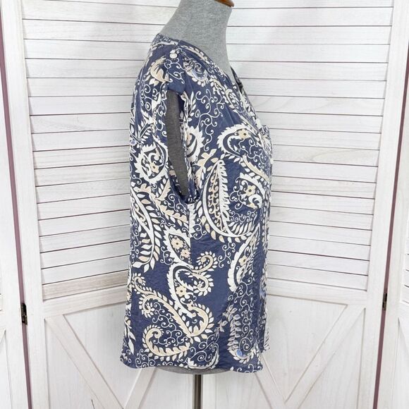 Van Heusen Paisley Cap Sleeve Button Front Shirt Blouse Blue XS - Picture 3 of 11
